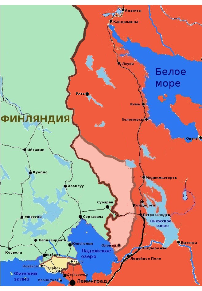 Граница ссср и финляндии до 1939 года карта и после