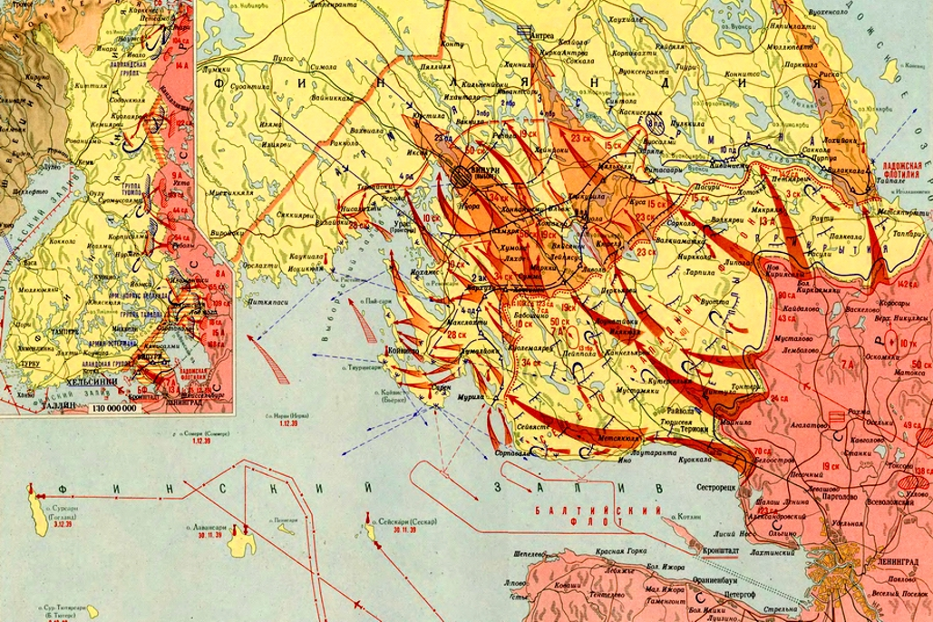 Операция по освобождению карельского перешейка. Карта финской войны в 1939-1941.