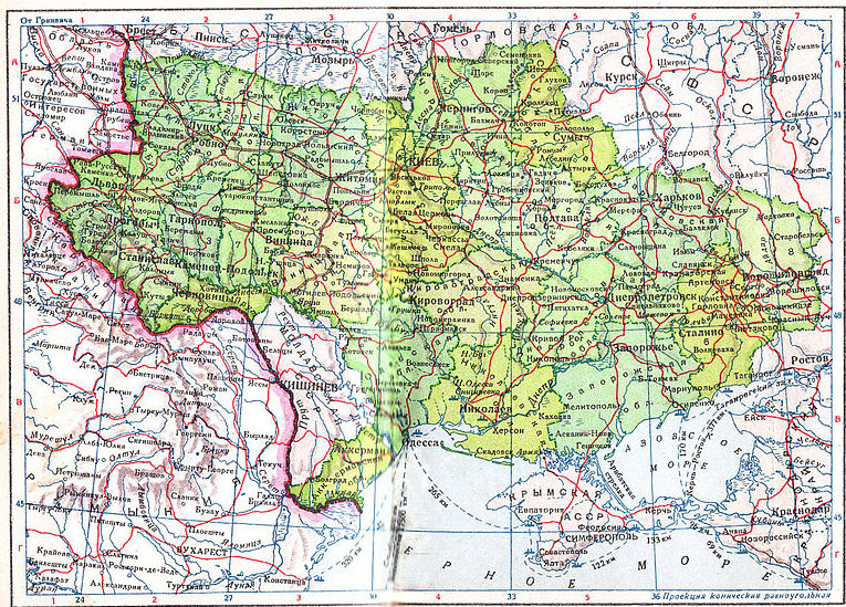 Молдавская ССР и Украинская ССР в границах 1940 года. 