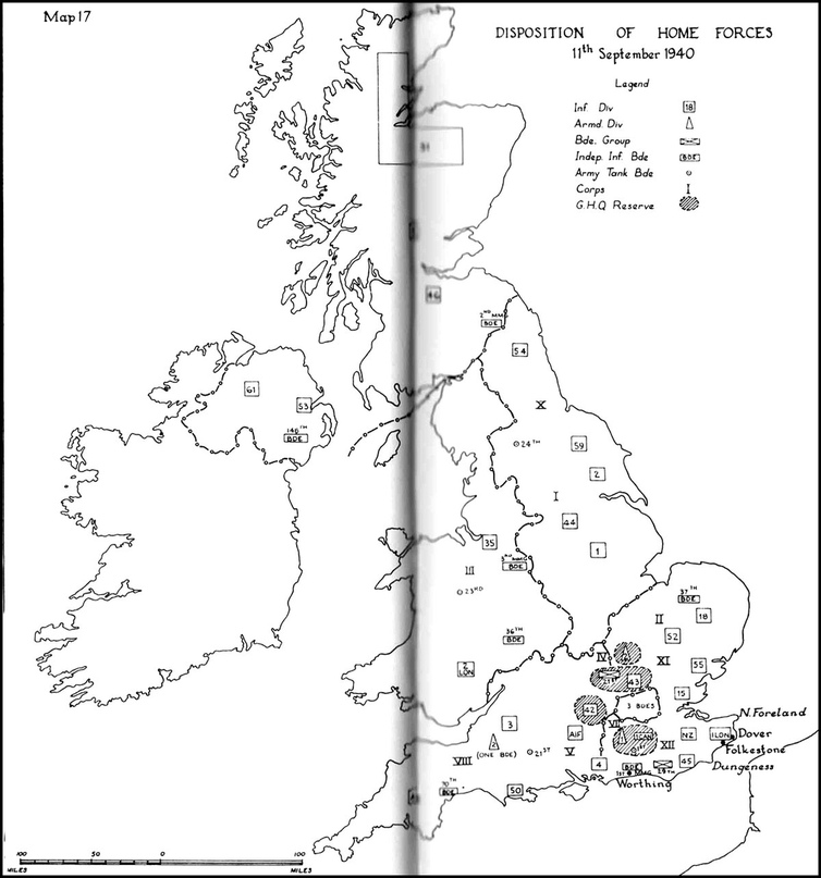 Дислокация английских соединений, сентябрь 1940 года